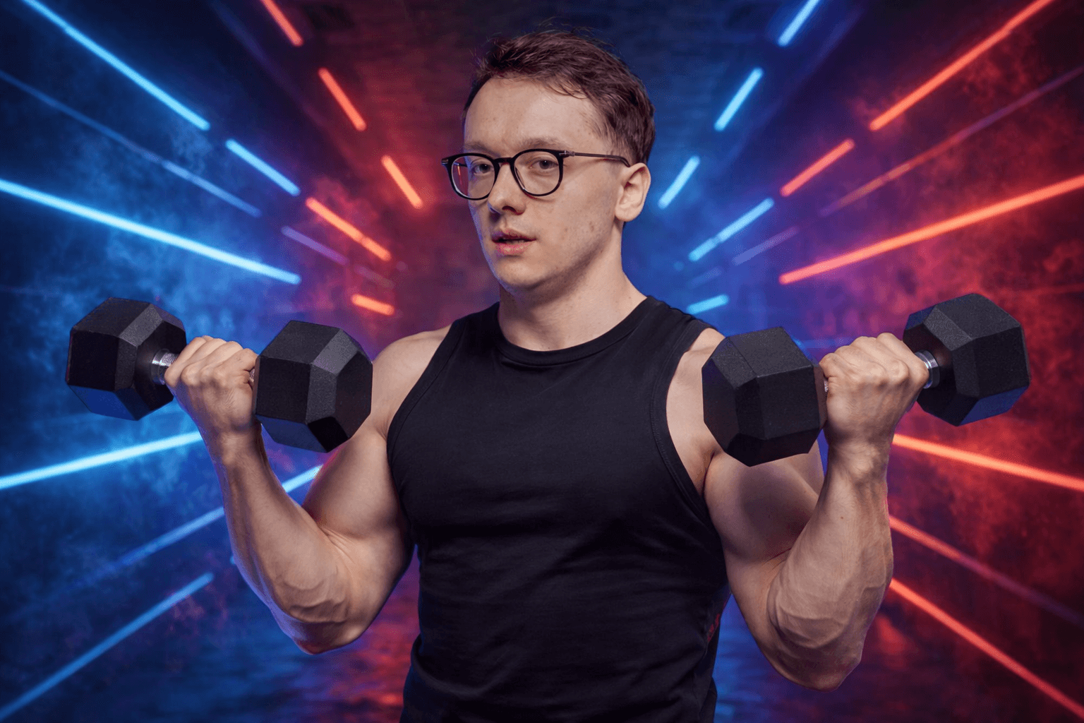 Revo podczas treningu siłowego. Współpraca z Warszawskim Koksem