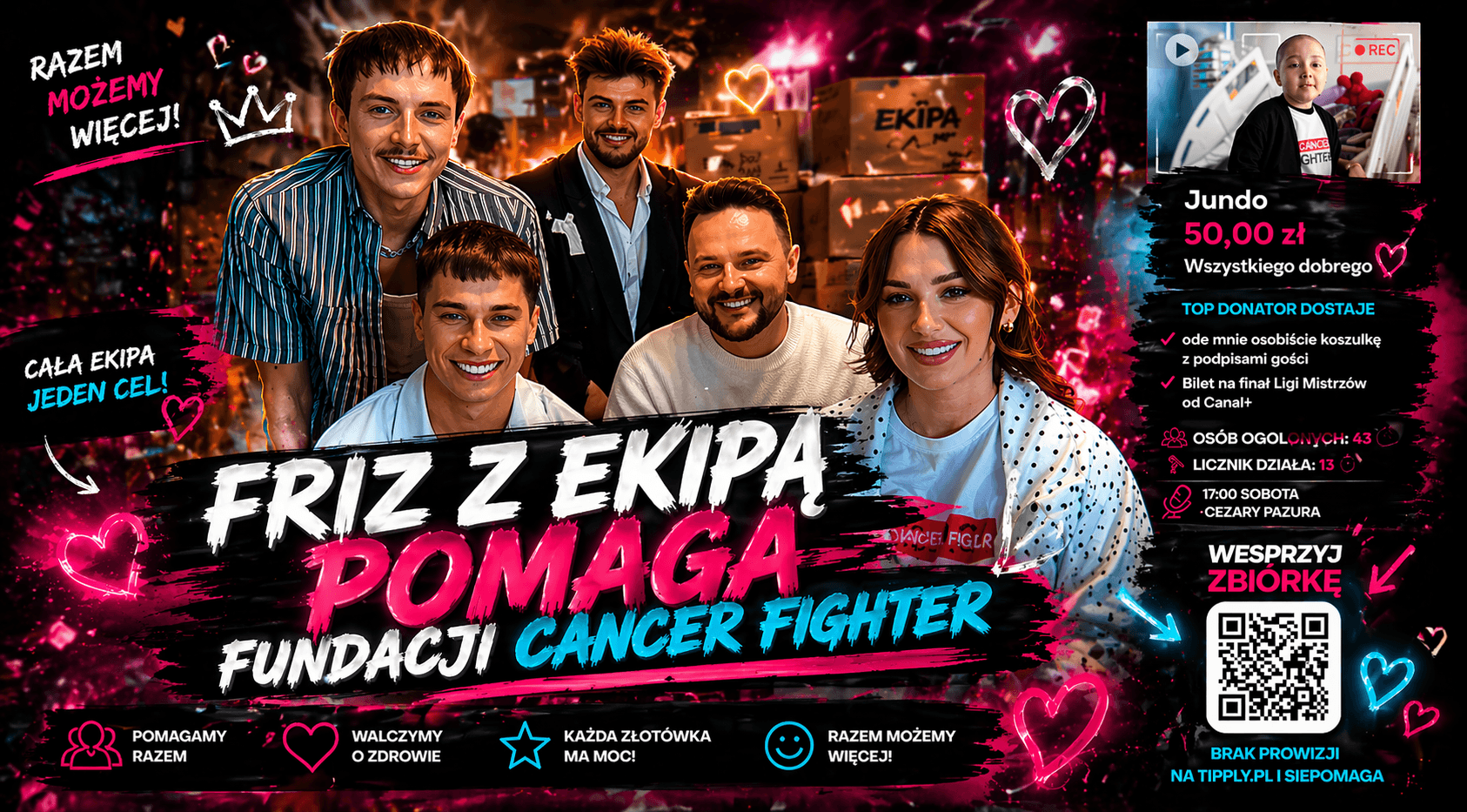 Friz i Ekipa podczas streama charytatywnego u Łatwoganga dla Fundacji Cancer Fighters