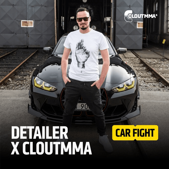 Detailer na tle samochodu 