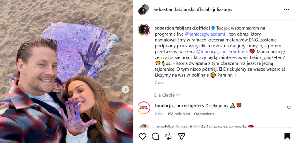 Sebastian Fabijański i Julia Suryś z obrazem dla Cancer Fighters