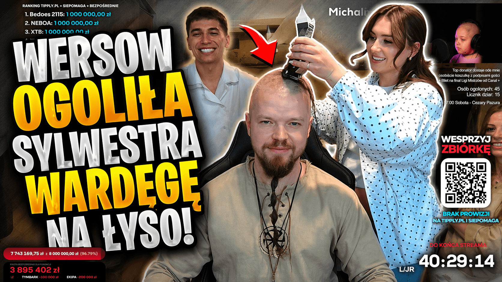 Wersow goli na łyso Sylwestra Wardęgę podczas transmisji live w ramach akcji charytatywnej dla Cancer Fighters.