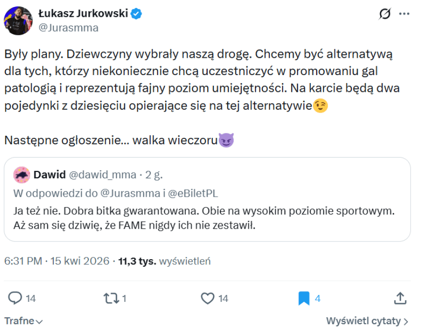 Łukasz Juras Jurkowski komentuje nowe zestawienie w organizacji FIGHT MODE