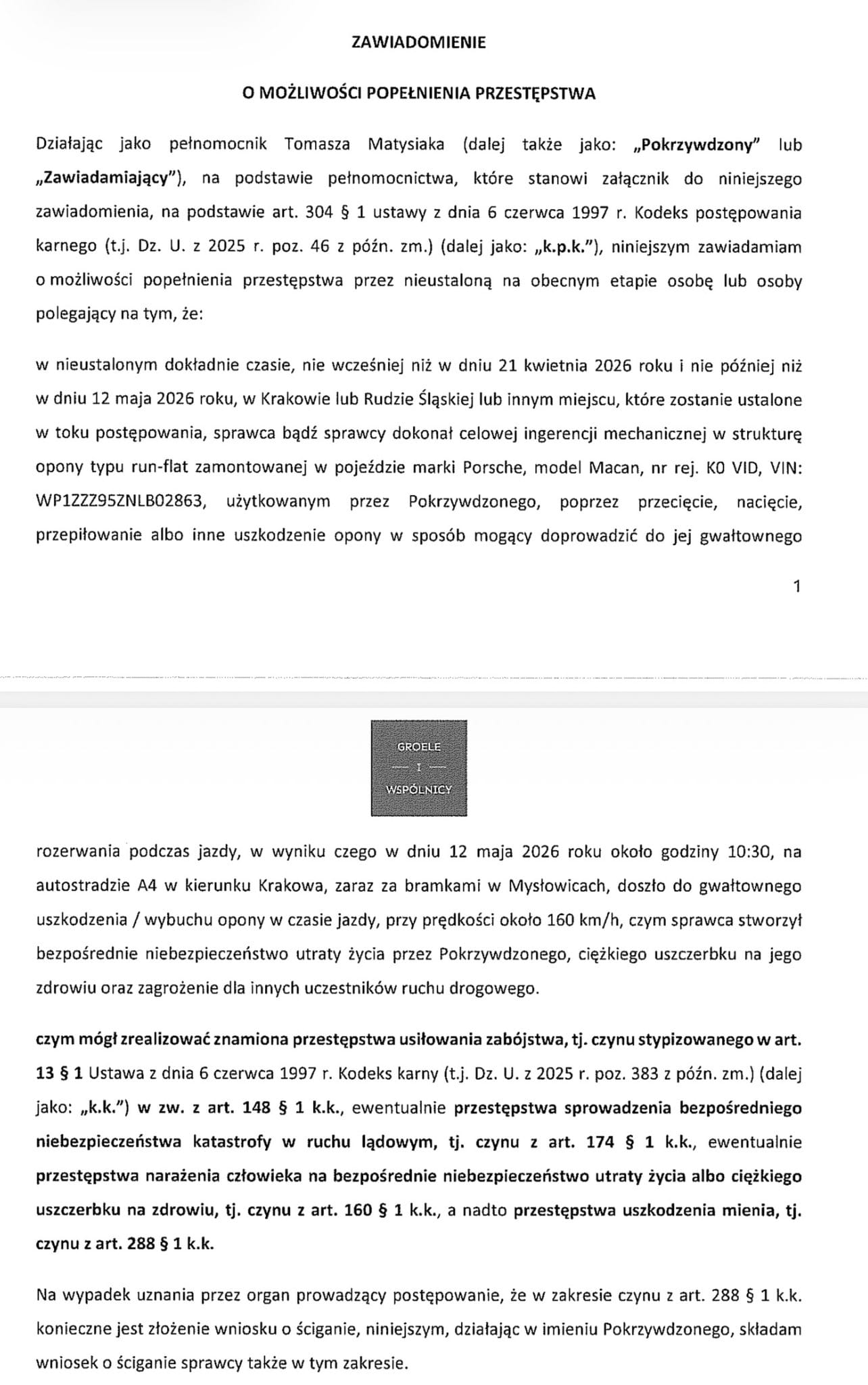 Szalony Reporter mógł stracić życie? Jest zawiadomienie do prokuratury 2 Szalony Reporter Porsche Macan
Szalony Reporter prokuratura
Szalony Reporter usiłowanie zabójstwa