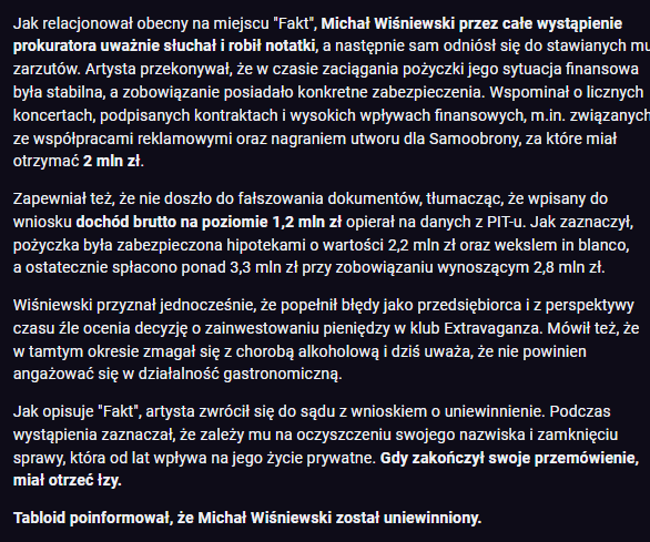 Michał Wiśniewski uniewinniony. Emocjonalny finał głośnej sprawy 3 Michał Wiśniewski apelacja
Michał Wiśniewski wiadomości
Michał Wiśniewski aktualności
Ich Troje Michał Wiśniewski