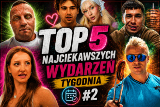 Top 5 najciekawszych wydarzeń tygodnia #2. Kolaż przedstawiający pięć najgłośniejszych tematów tygodnia: Denisa Załęckiego, Bartek Kubickiego i Zofię Strulak, Friza i Przemka Pro, Monikę Kociołek oraz Skolima.