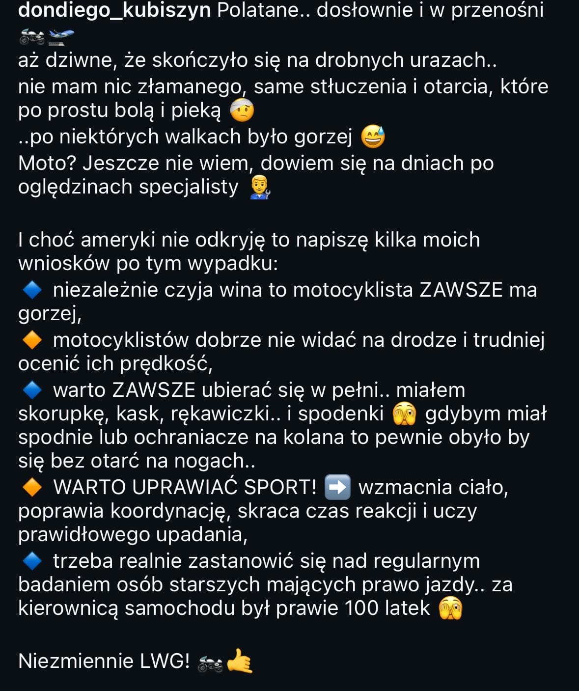Don Diego motocykl
Don Diego stan zdrowia
Don Diego Instagram
Don Diego po wypadku