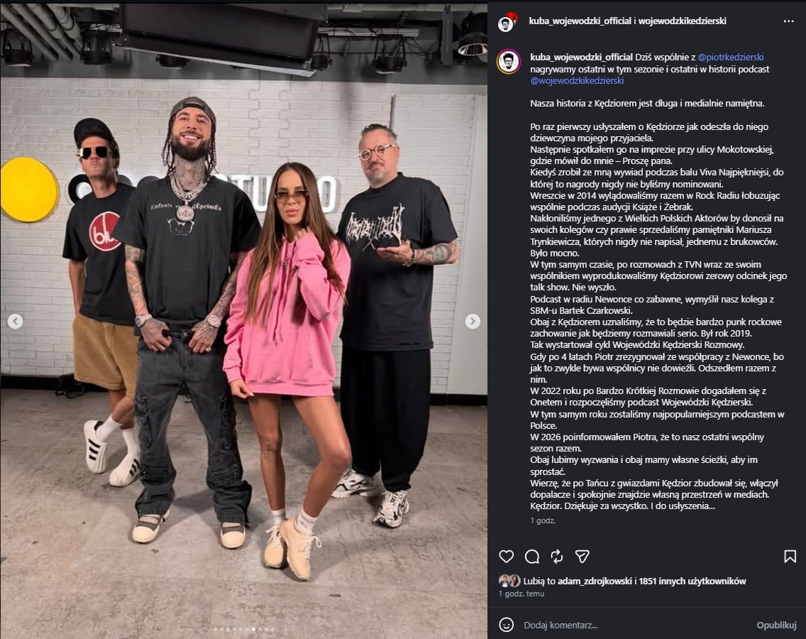 Kuba Wojewódzki kończy podcast z Piotrem Kędzierskim. To ostatni odcinek w historii formatu 2 dlaczego Kuba Wojewódzki kończy podcast z Piotrem Kędzierskim
ostatni odcinek podcastu WojewódzkiKędzierski