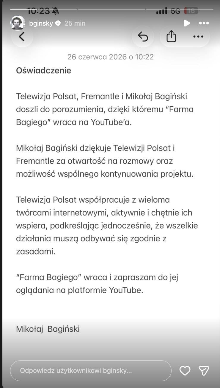 Farma Bagiego wraca na YouTube. Mikołaj Bagiński porozumiał się z Polsatem i Fremantle 3 Farma Bagiego wraca na YouTube. Mikołaj Bagiński porozumiał się z Polsatem i Fremantle